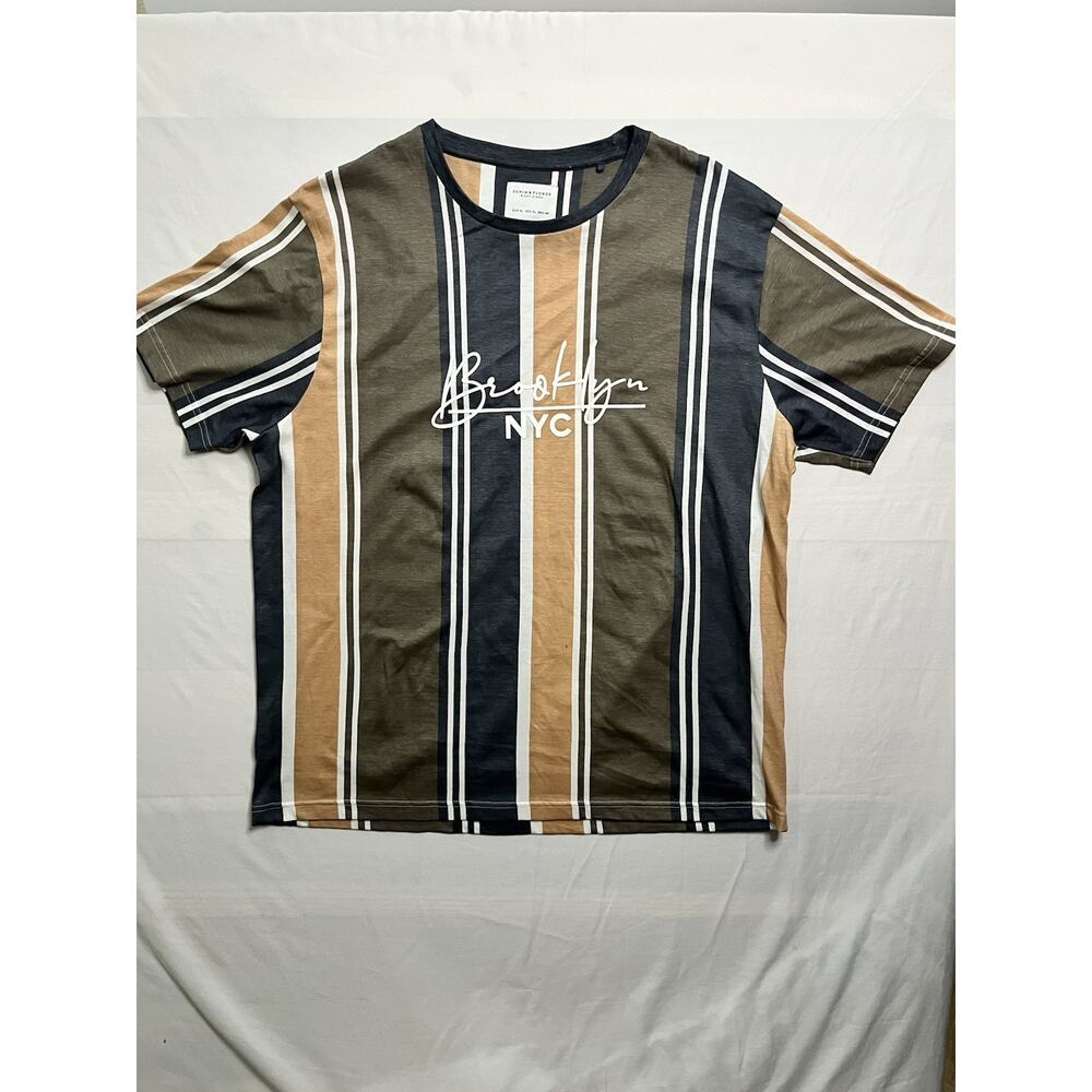 Denim & Flower Ricky Singh Brooklyn NYC Stripe T Shirt Mens XL Graphic Tee